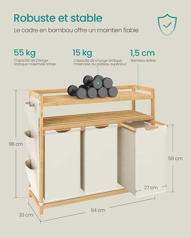 Thumbnail 5 de Songmics Panier à Linge RLH215W01 3 Compartiments