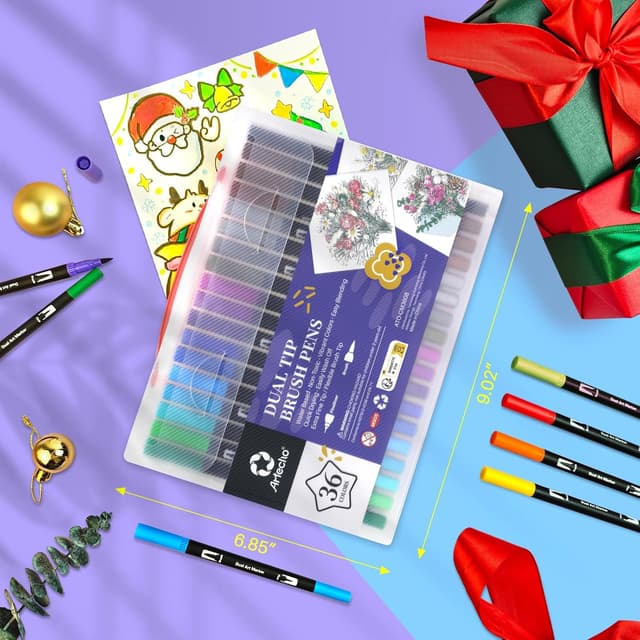 Detalle 2 de Artecho 36 Dual Tip Brush Pens – felt fineliner and 1–2mm brush tips for colouring, sketching & calligraphy