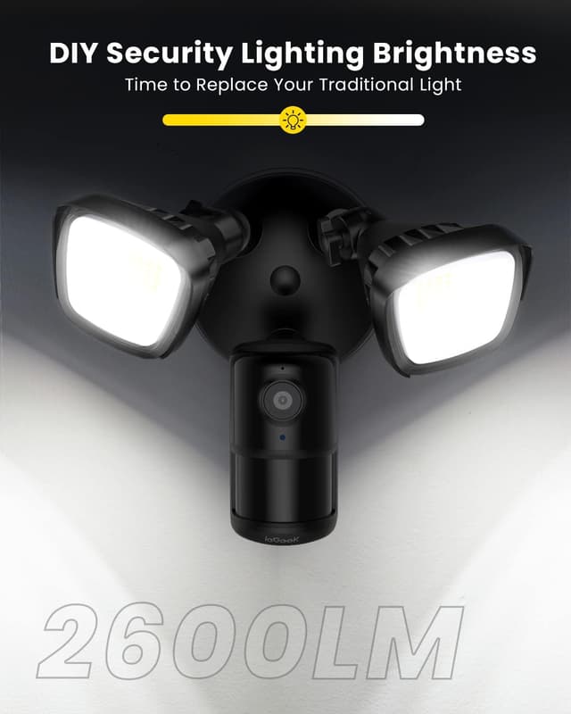 Detalle de ieGeek 2K Security Floodlight Camera with Colour Night Vision, PIR, 2-way audio and WiFi