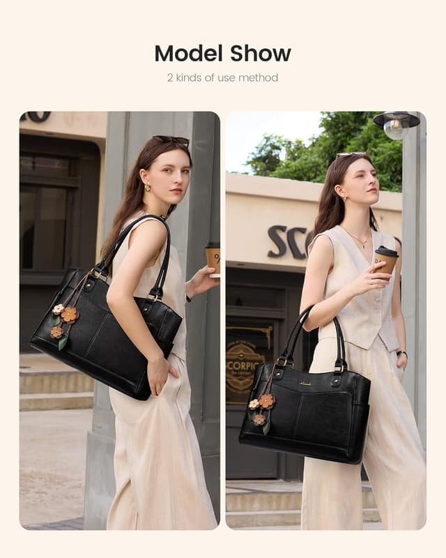 Thumbnail 1 de LOVEVOOK Vintage Leather Laptop Bag for Women with Large Cup Holder