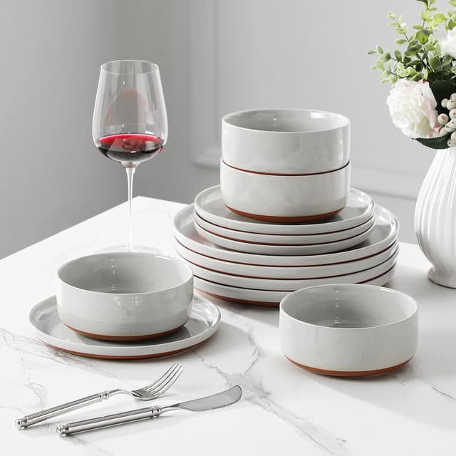 Thumbnail 6 de MALACASA TARA 12-Piece Modern Stoneware Dinnerware Set (Service for 4) in Grey