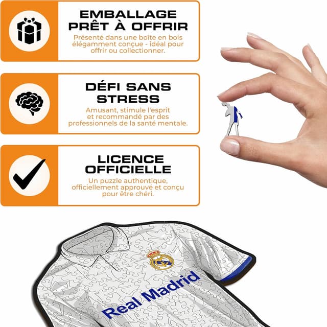 Detalle de Iconic Puzzles Real Madrid Maillot – puzzle en bois sous licence officielle, 500 pièces, taille L