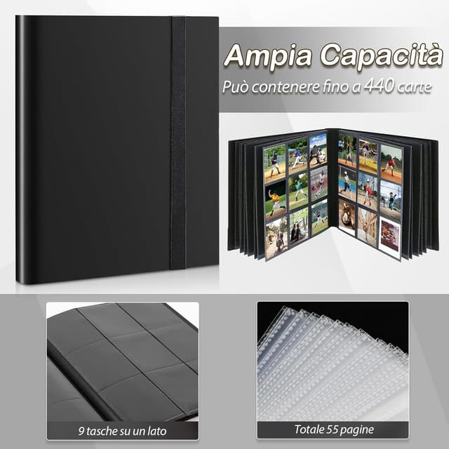Detalle de Album raccoglitore 468 carte (9 tasche per pagina) impermeabile in PU per MTG/TCG/Calcio-Baseball e figurine da scambio – Nero