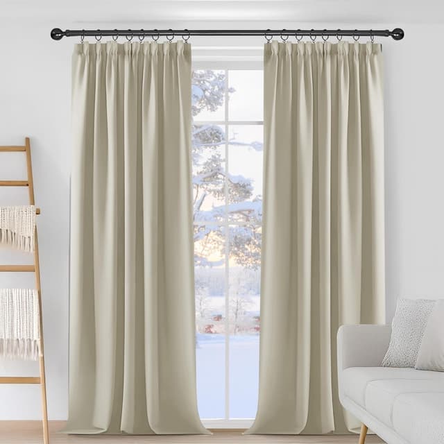 Detalle de Deconovo Home light beige pencil pleat thermal blackout curtains (90 x 108 inch) – one pair