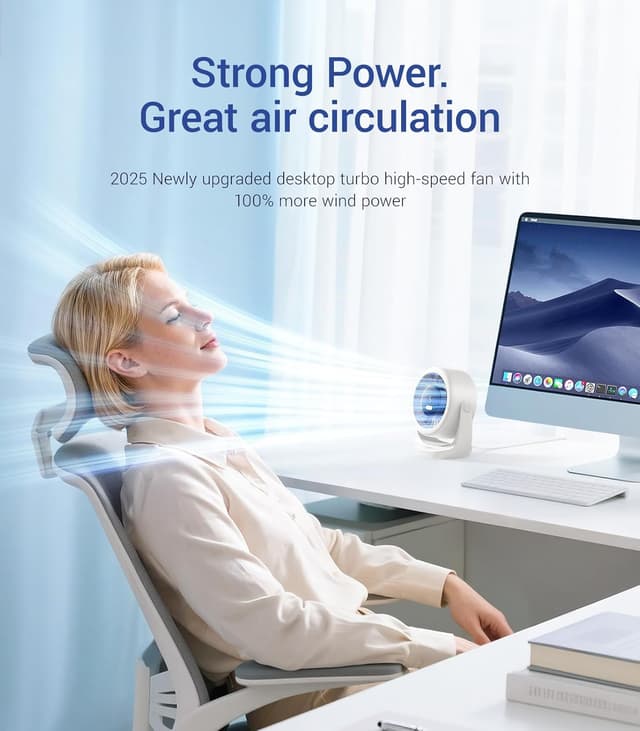 Detalle 2 de Diveblues TurboBreeze Portable Turbo Desk Fan (5”) – USB-powered with 5 speeds, LED display & 360° tilt