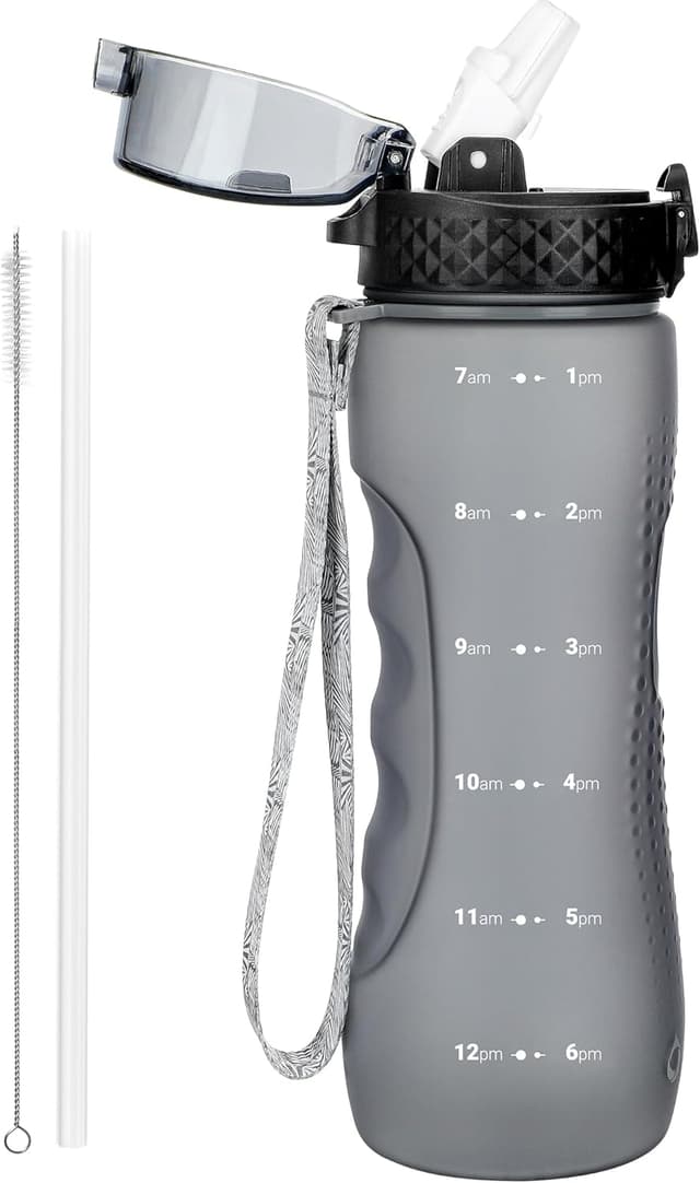 Detalle de Oldley 750ml/25oz Sports Water Bottle (BPA-free, leakproof, time markings) – Transparent Pink