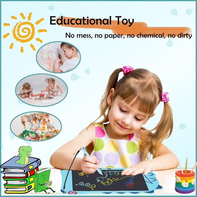 Detalle de Decute Dinosaur 8.5-inch LCD writing tablet for kids – blue doodle board with erase & lock