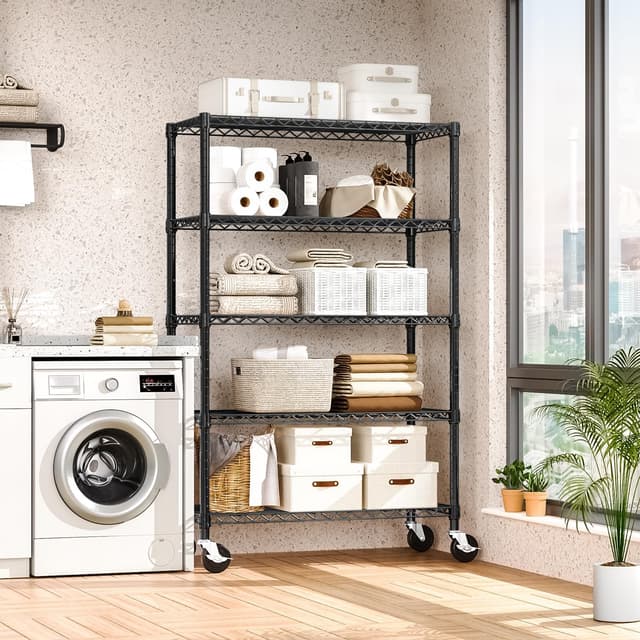 Thumbnail 6 de M MZG steel storage shelving 5-tier utility rack with wheels (45 x 120 x 192cm)