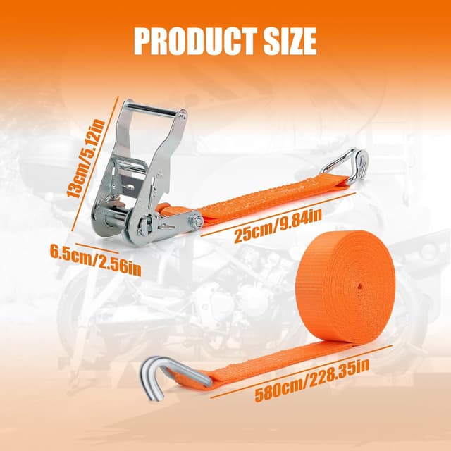 Thumbnail 6 de IAZZCO 2 x 2000KG Ratchet Straps with Hooks (6m x 40mm) — heavy-duty tie downs for motorcycles, cars, trailers and more