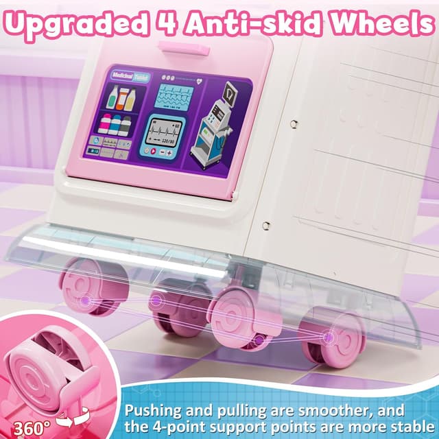 Detalle 2 de Lehoo Castle Kids Doctors Set (Pink) with Medical Trolley, sound & light play dashboard