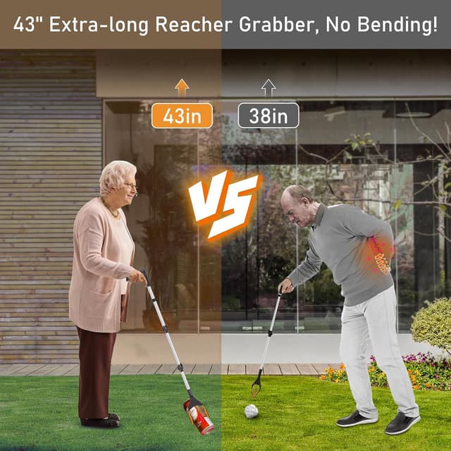 Detalle 2 de YAUNGEL Greifzange für Senioren, faltbar 108 cm mit 360° Drehkopf und Magnet (orange)