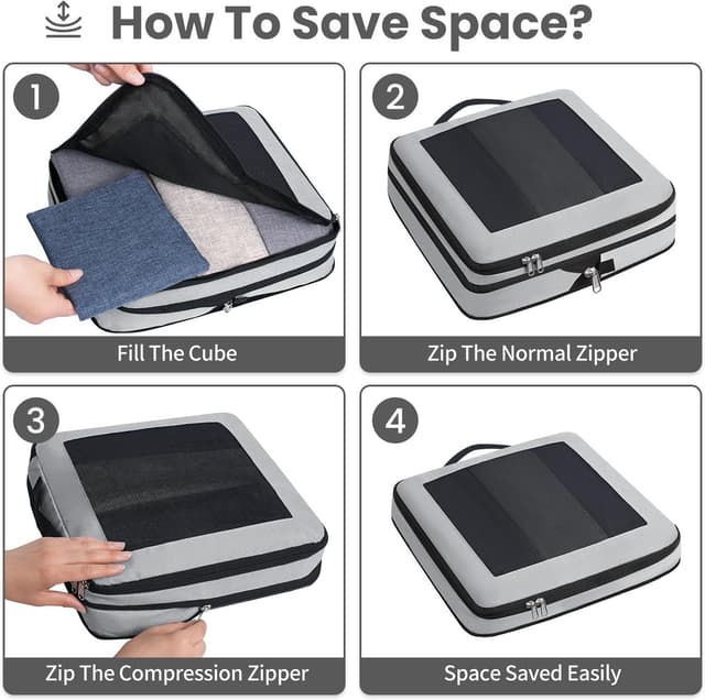 Detalle 2 de Prezon Large Compression Packing Cubes (Full-Open Visible Design) with Travel Shoe Bag, 4-Piece Set