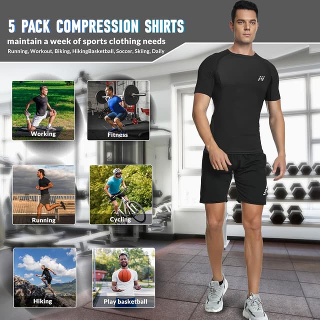 Detalle 2 de MEETWEE Kompressionsshirt Herren (Kurz- oder Langarm) – atmungsaktives Funktionsunterhemd für Sport & Training