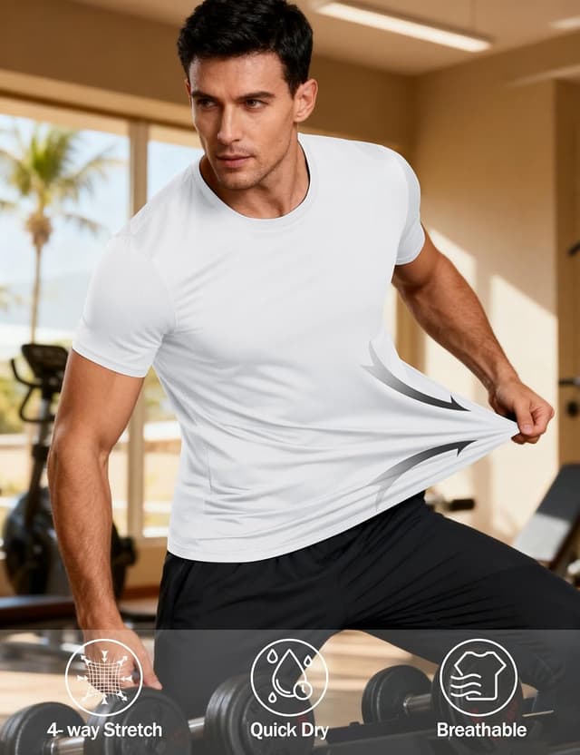 Detalle 2 de KEFITEVD T-shirt manches courtes homme à col rond – séchage rapide, UPF 50+ et tissu polyester extensible