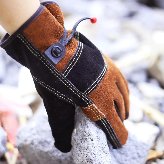 Detalle 2 de OLSON DEEPAK Leather Heavy Duty Heat Resistant Safety Gauntlet Gloves (Used for Welding, Fireplace, Oven & Stoves) – Brown, XL