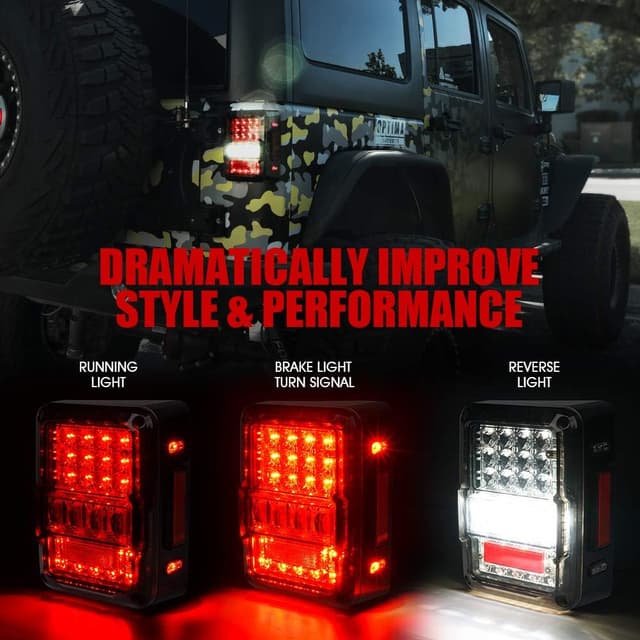 Detalle 2 de Xprite 4D Smoked LED Tail Lights for 2007–2018 Jeep Wrangler JK/JKU (Plug & Play, DOT Approved)