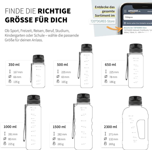 Detalle de 720°DGREE Kinder-Trinkflasche 350 ml „uberBottle“ softTouch + Sieb, auslaufsicher, BPA-frei ab 3 Jahren