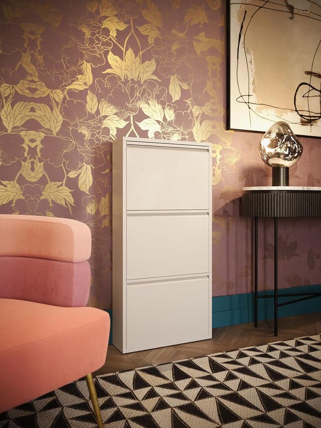 Detalle 2 de Kare Scarpiera Caruso crema con 3 scomparti basculanti, fino a 6 paia