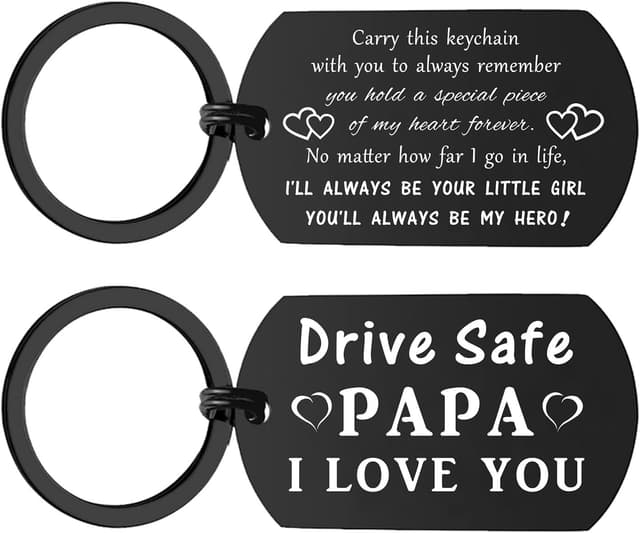 Detalle de ENGZHI stainless steel “Drive safe Papa” engraved keyring – Christmas, birthday and Father’s Day gift for Dad from daughter or granddaughter