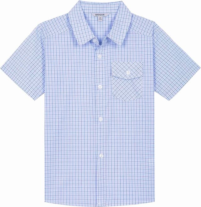 Detalle de Bienzoe Boys Checked Shirt for Son – Kids short sleeve button-up for school and occasions