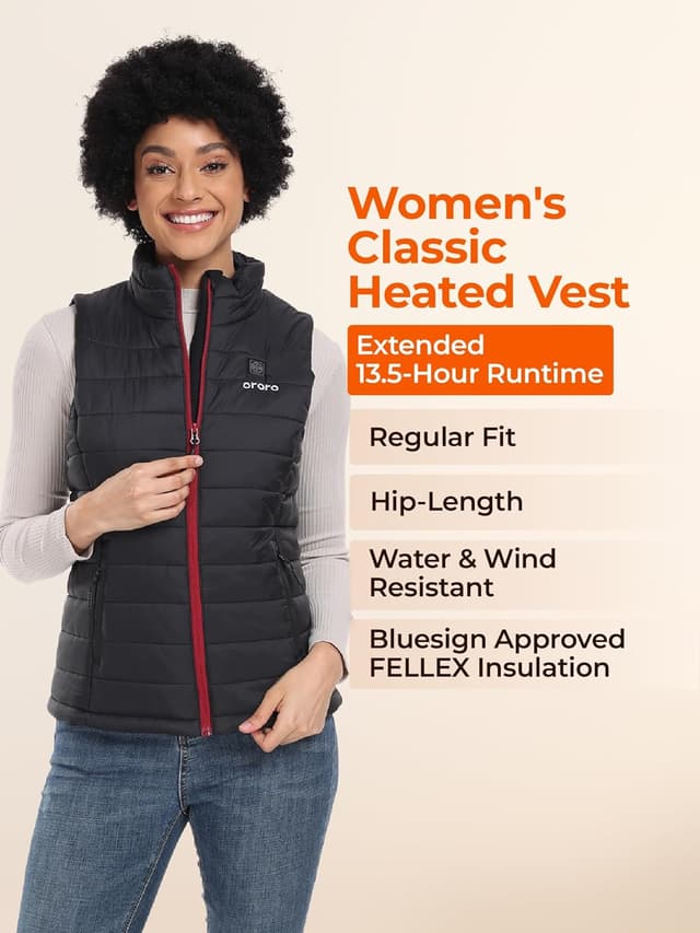 Detalle de ORORO Upgraded Battery Women’s Lightweight Heated Gilet with Heated Collar