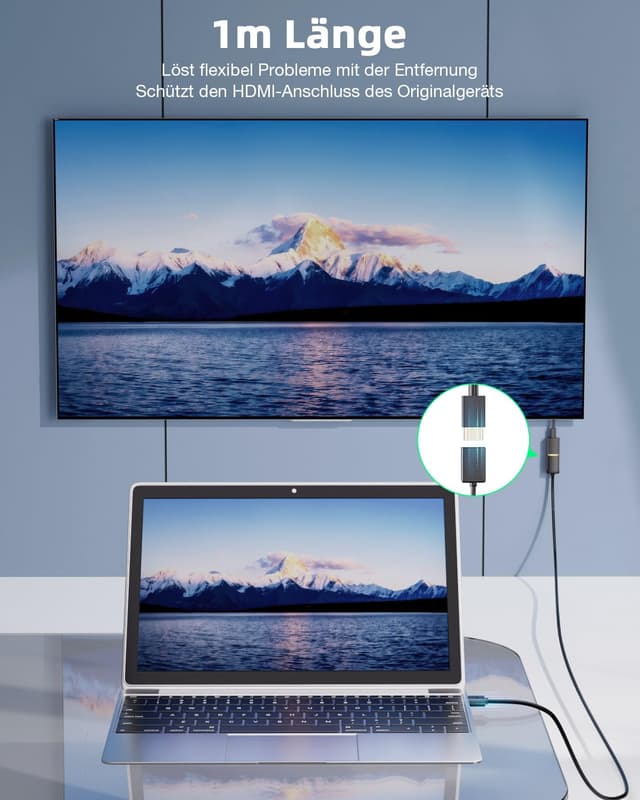 Detalle 2 de VCE HDMI Verlängerungskabel 1 m (HDMI 2.0, 4K/60 Hz) – vergoldete Kontakte, kompatibel mit TV Stick, Chromecast, Xbox 360 & PS3