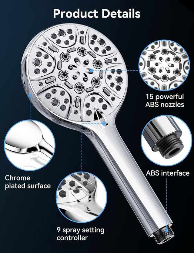 Thumbnail 6 de Magichome Pro High Pressure Shower Head with 9 Spray Modes (Chrome, G1/2)