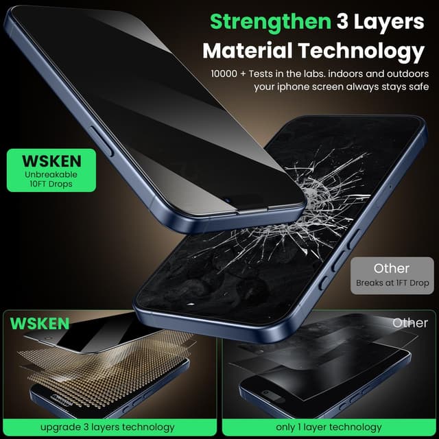 Thumbnail 3 de WSKEN iPhone 17 Pro Max Privacy Screen Protector 2 pack