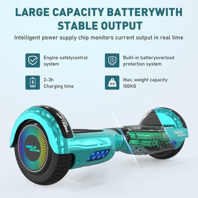 Detalle 2 de MEGA MOTION Hoverboard für Kinder mit 6,5 Zoll & Bluetooth-Lautsprecher