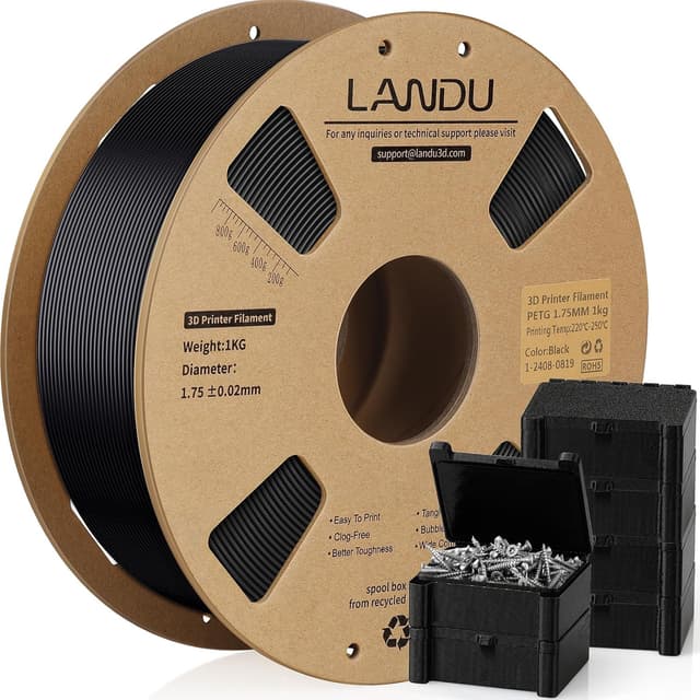Detalle de LANDU PETG Filament 1,75 mm Schwarz (1 kg, 1,75mm) für 3D-Druck – Maßhaltigkeit ±0,02 mm