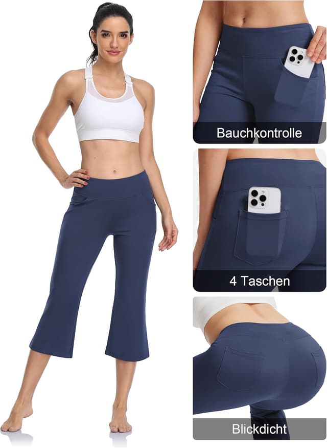 Detalle de MOVE BEYOND Butterweiche Damen Bootcut Yogahose mit Bauchkontrolle und 4 Taschen