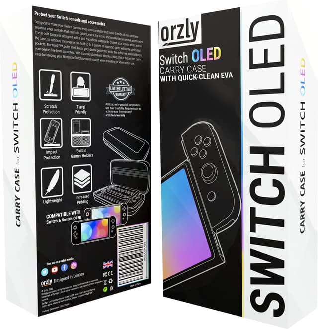 Detalle 2 de Orzly Tragetasche für Nintendo Switch OLED inkl. Zubehörablage – leicht zu reinigende Hülle in Geschenkverpackung