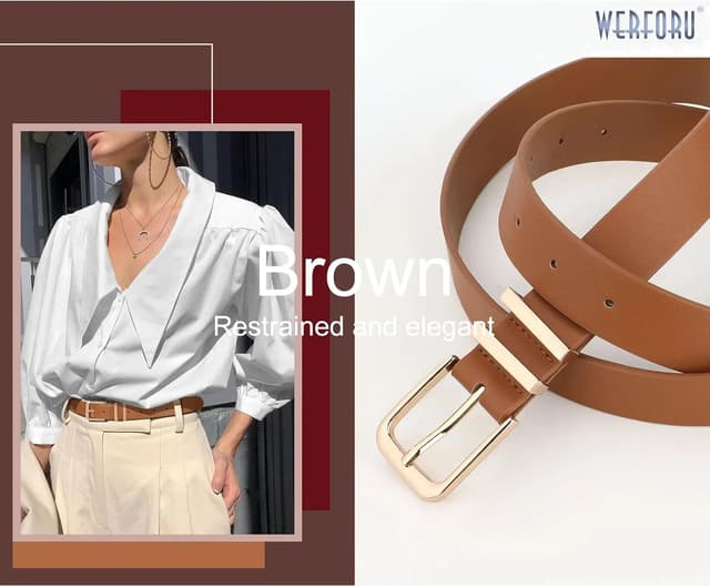 Detalle de WERFORU 3 Pack Women’s Faux Leather Belts with Gold/Silver Buckles for Jeans & Dresses