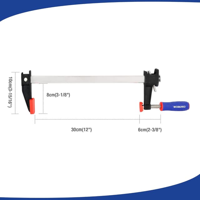 Detalle de WORKPRO Jeu de serre-joints métalliques à libération rapide – 2 pièces, largeur de serrage 300 mm, force max 272 kg