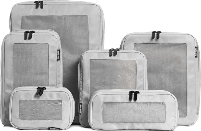 Detalle de Aerotrunk Aerotrunk Compression Packing Cubes (6-Pack) for Travel Luggage Organizers with Double Zippers, Light Grey