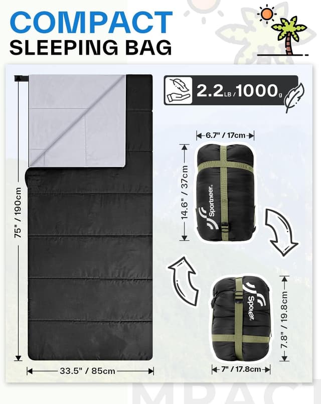 Detalle de Sportneer Sacco a pelo estivo 15°C–25°C, leggero e idrorepellente per adulti