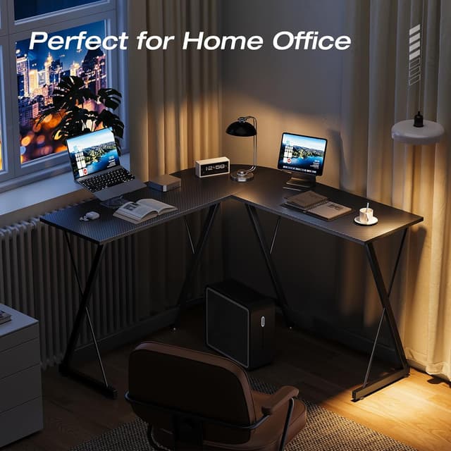 Detalle de ODK L Shaped Gaming Desk (120×120 cm) Corner Computer Desk in Carbon Fibre Black