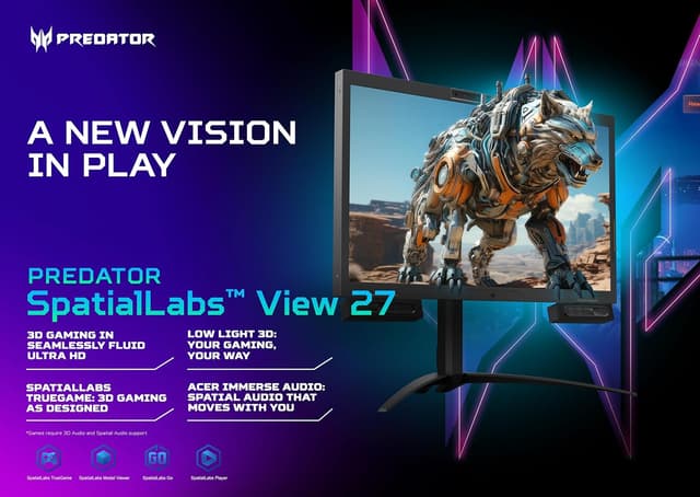 Detalle 2 de Acer Predator SpatialLabs View 27 PSV27-2 27" Ultra HD Stereoscopic 3D Gaming Display with Eye Tracking & 160Hz