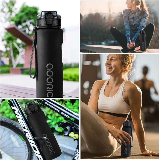 Thumbnail 6 de ADORIC Sports Water Bottle 1L (Black) – BPA-free Tritan, leak-proof flip top with filter