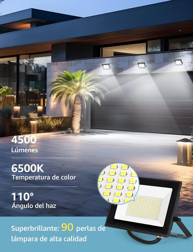 Detalle de Aigostar Faretto LED da esterno 50W 4500LM IP65 6500K bianco freddo (90 LED) con supporto regolabile fino a 180°