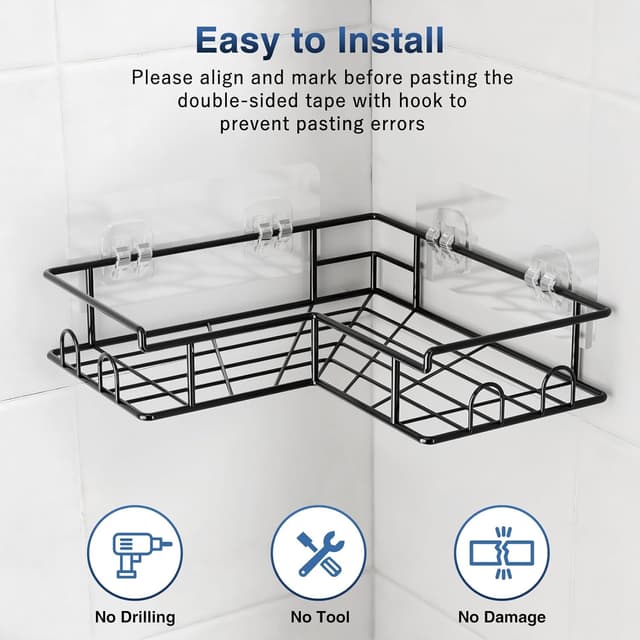 Detalle de Diboniur Mensola doccia angolare senza foratura con 8 ganci e organizer a appendere (2 pezzi) in acciaio inox, nero