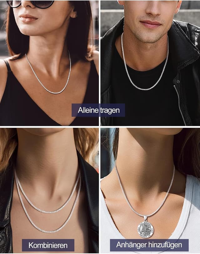 Detalle 2 de Bandmax 925 Silber Panzerkette Herren/Damen (3/5 mm) in Sterling Silber – inkl. Geschenkbox, Längen 36–71 cm