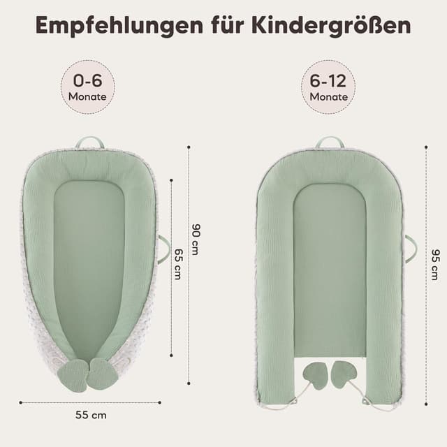Thumbnail 6 de Bearmoss Babynestchen Kuschelnest für Neugeborene (90x55 cm, grün) – weiches & atmungsaktives Nest für unterwegs