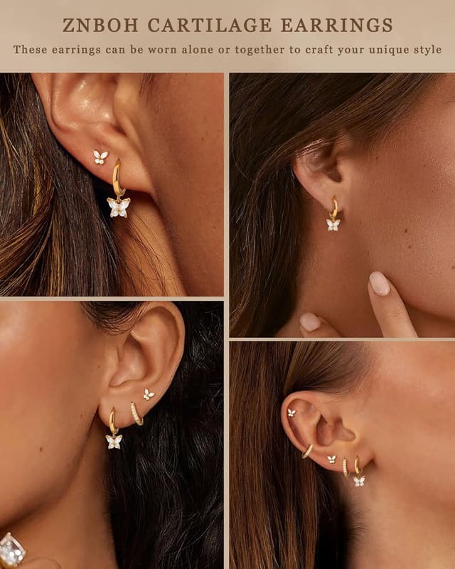 Detalle de ZNBOH set di orecchini in argento 925 (3 paia) con zirconi e design farfalline/quadrifoglio