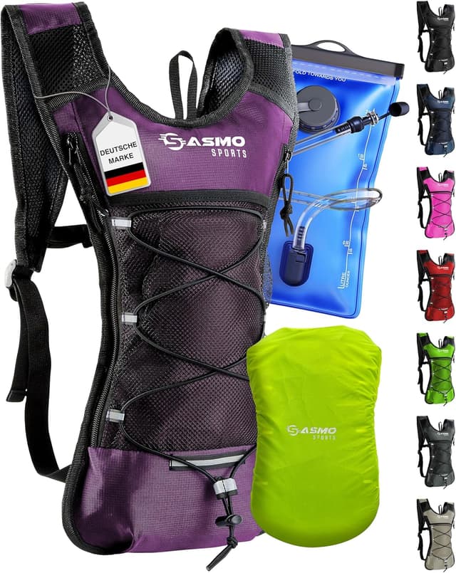 Detalle de SASMO Sports Trinkrucksack Beere mit Thermofach – Laufrucksack mit Trinkblase (2 l) & Reflektoren