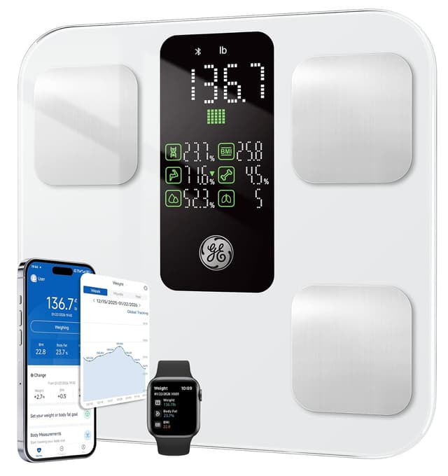 Thumbnail 6 de GE Smart Bathroom Scale with Bluetooth and 14 Body Composition Metrics (400 lb capacity) – Black