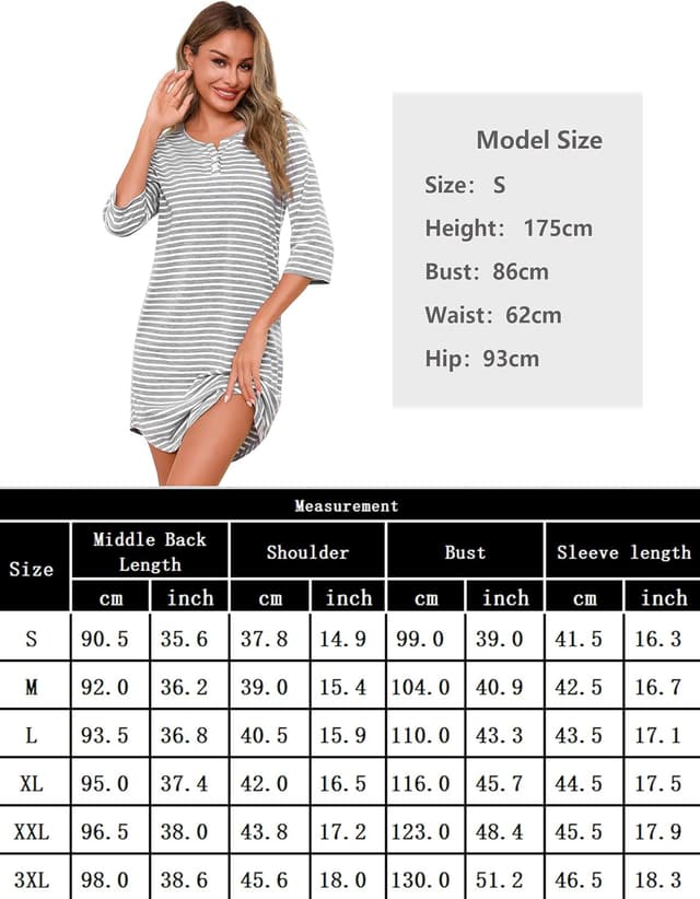 Detalle de Marvmys Chemise de nuit d’allaitement maternité rayée boutonnée manches 3/4