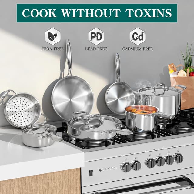 Detalle de EWFEN 11-Piece 3-Ply Stainless Steel Cookware Set