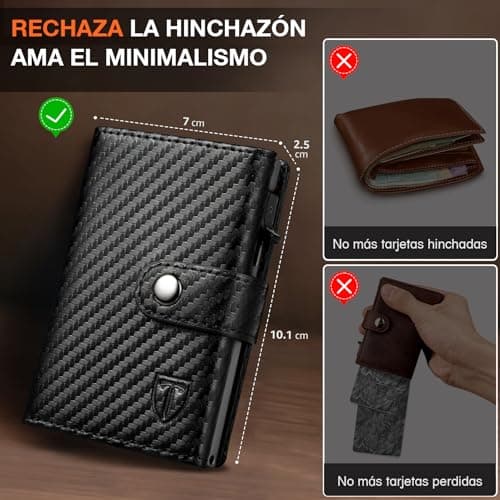 Detalle de TENBST Cartera a Cuadros para Hombre con tarjetero emergente, RFID y monedero con cremallera