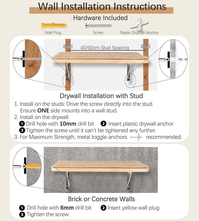 Detalle 2 de 2PC Cat Wall Shelves with Scratching Mat – wall-mounted pine climbing perch for indoor cats